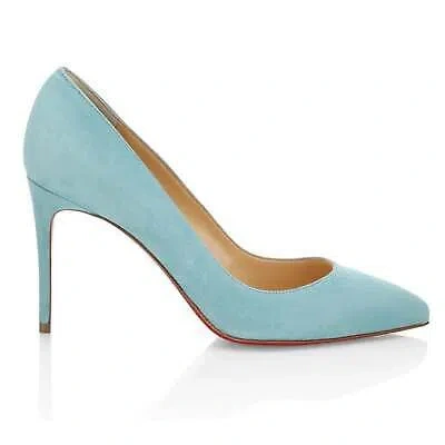 Pre-owned Christian Louboutin Pigalle Follies 85 Noumea Blue Suede Pointed Heel Pump 36
