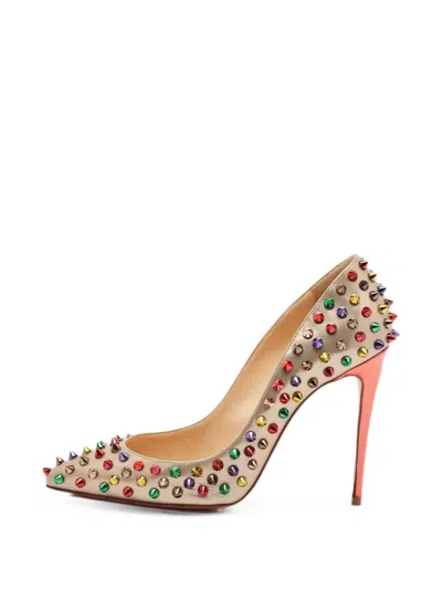 Pre-owned Christian Louboutin Pigalle Follies Spikes Pumps In Gold