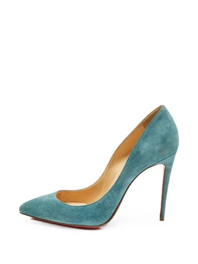 Pre-owned Christian Louboutin Pigalle Follies Suede Heeled Pumps In Blue