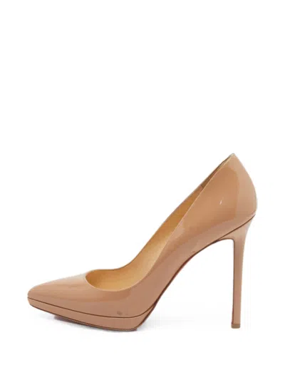 Pre-owned Christian Louboutin Pigalle Plato Leather Platform Pumps In Neutral