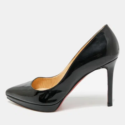 Pre-owned Christian Louboutin Pigalle Plato Size 36.5 Black Patent Leather Platform Pumps