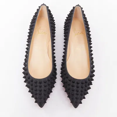 Christian Louboutin Pigalle Spikes Flat Flannel Studded Shoes In Grey