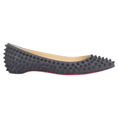 Pre-owned Christian Louboutin Pigalle Spikes Flat Grey Flannel Studded Ballerina Eu37.5 In Gray