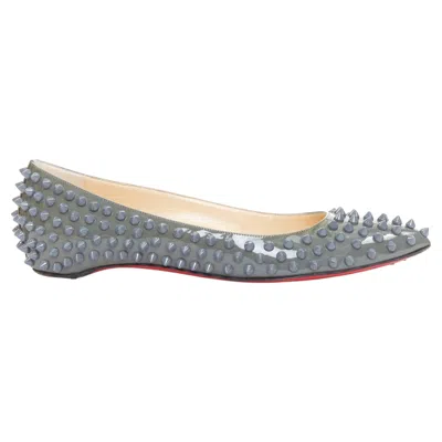 Pre-owned Christian Louboutin Pigalle Spikes Flat Grey Patent Studded Ballet Flats Eu37.5 In Gray