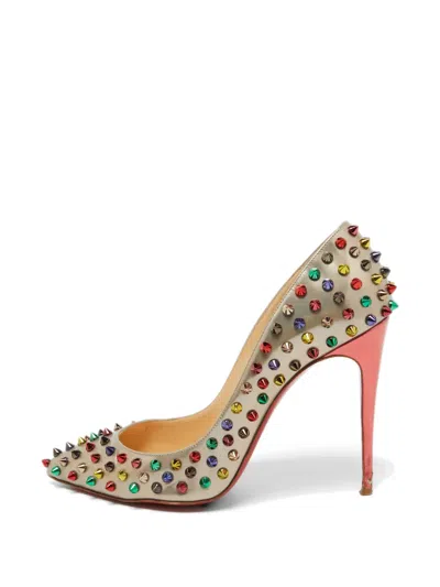 Pre-owned Christian Louboutin Pigalle Spikes Pointed-toe Pumps In Neutral