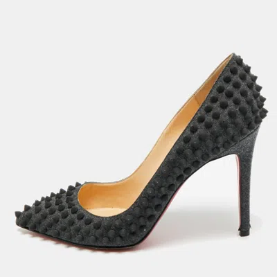 Pre-owned Christian Louboutin Pigalle Spikes Size 38 Grey Wool Pumps In Gray