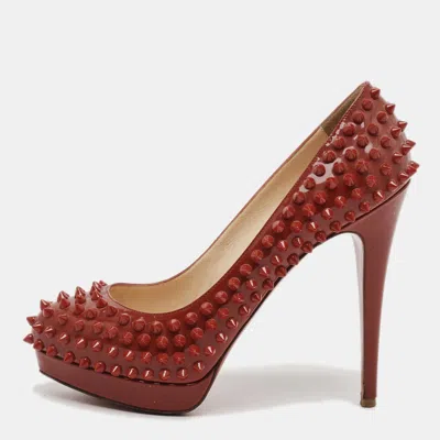 Pre-owned Christian Louboutin Pigalle Spikes Size 38.5 Red Patent Leather Pumps