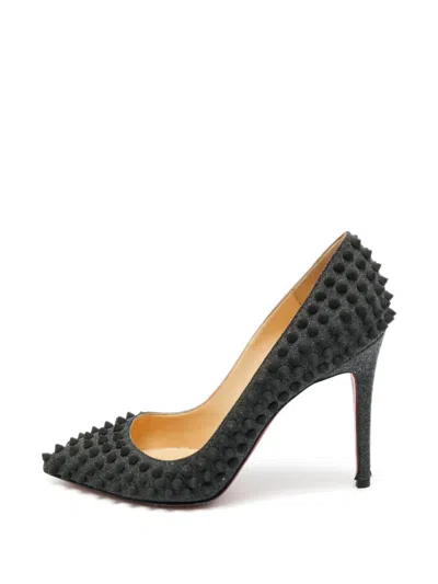 Pre-owned Christian Louboutin Pigalle Spikes Wool Heeled Pumps In Gray