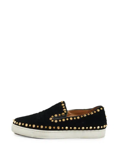 Pre-owned Christian Louboutin Pik Boat Spike-embellished Sneakers In Black