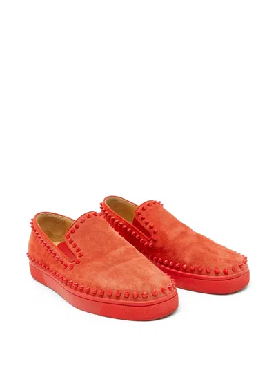 Pre-owned Christian Louboutin Pik Boat Spike-stud Sneakers In Red