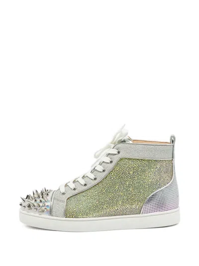 Pre-owned Christian Louboutin Pik Pik Iridescent Crystal Trainers In Silver