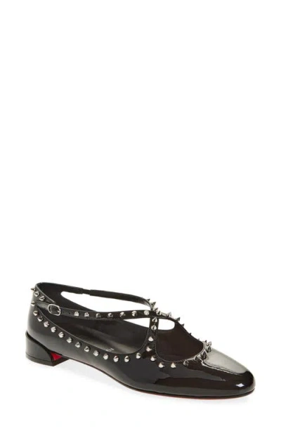 Christian Louboutin Black Patent Leather Pilouta Jane Spikes Flat Ballerinas