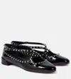Christian Louboutin Black Patent Leather Pilouta Jane Spikes Flat Ballerinas In Black