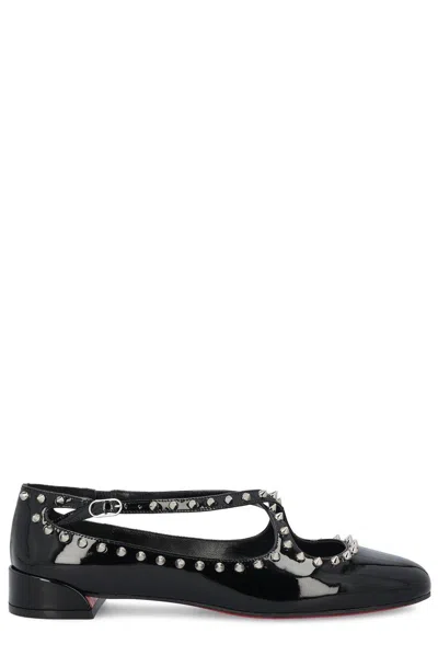 Christian Louboutin Black Patent Leather Pilouta Jane Spikes Flat Ballerinas