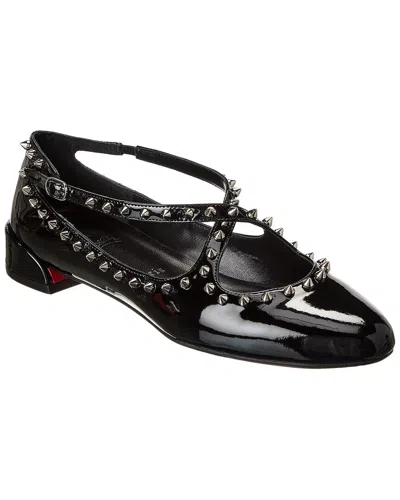Christian Louboutin Black Patent Leather Pilouta Jane Spikes Flat Ballerinas