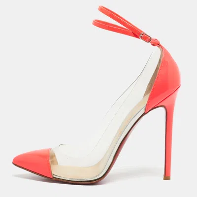 Pre-owned Christian Louboutin Pink Patent Leather And Pvc Bis Un Bout Mary Jane Pumps Size 37.5