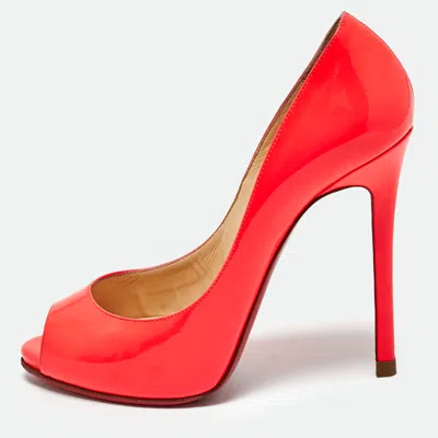 Pre-owned Christian Louboutin Pink Patent Leather Flo Peep Toe Pumps Size 36.5
