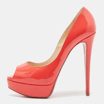 Pre-owned Christian Louboutin Pink Patent Leather Lady Peep Pumps Size 38.5