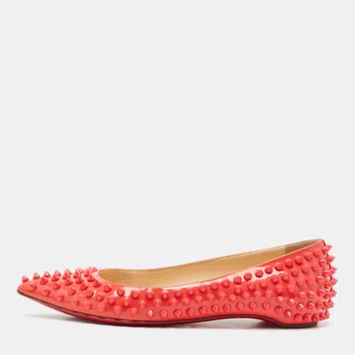 Pre-owned Christian Louboutin Pink Patent Leather Pigalle Spikes Ballet Flats Size 35.5