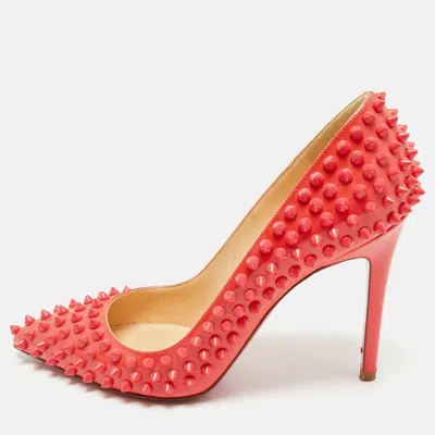 Pre-owned Christian Louboutin Pink Patent Leather Pigalle Spikes Pointed Toe Pumps Size 37.5