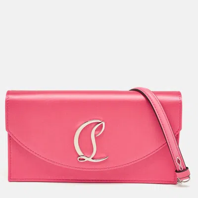 Christian Louboutin Small Logo Crepe Satin Clutch In Pink