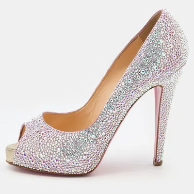 Pre-owned Christian Louboutin Pink Suede Crystal Embellished New Riche Peep Toe Pumps Size 38