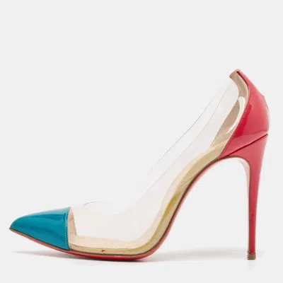 Pre-owned Christian Louboutin Pink/green Patent Leather And Pvc Debout Pumps Size 36
