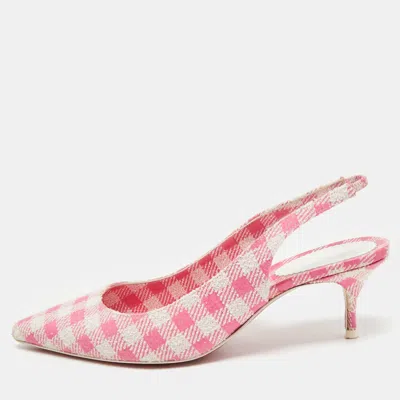Pre-owned Christian Louboutin Pink/white Gingham Fabric Kate Slingback Pumps Size 37