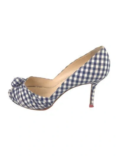 Pre-owned Christian Louboutin Plaid Print Bow Accents D'orsay Pumps In White