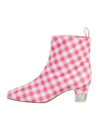 Pre-owned Christian Louboutin Plaid Print Crystal Embellishments Boots In Pink