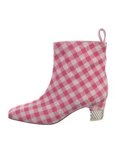 Pre-owned Christian Louboutin Plaid Print Crystal Embellishments Rain Boots In Pink