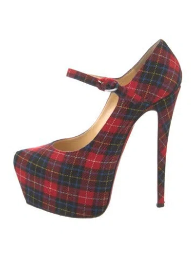 Pre-owned Christian Louboutin Plaid Print Pumps In Red