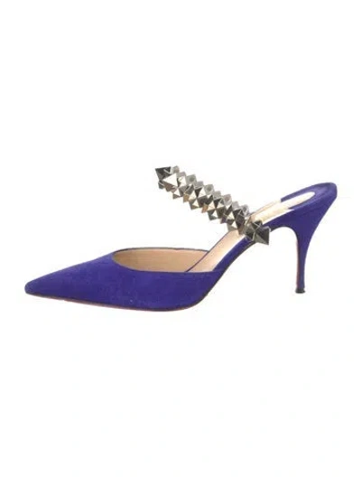 Pre-owned Christian Louboutin Planet Choc 80 Suede Mules In Blue