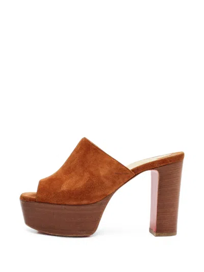 Pre-owned Christian Louboutin Platform Block-heel Sandals In Brown