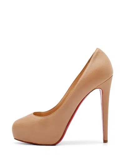 Pre-owned Christian Louboutin Platform Leather Pumps In Neutral