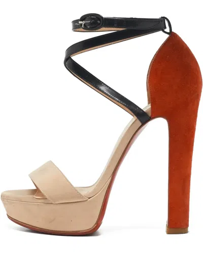 Pre-owned Christian Louboutin Platform Panelled Sandals In Neutral