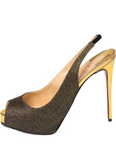 Pre-owned Christian Louboutin Platform Slingback Pumps In Gold