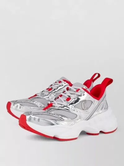 Christian Louboutin Platform Sole Low Sneakers Silver Tone Panels In Gray
