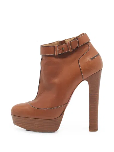 Pre-owned Christian Louboutin Platform-heel Ankle-strap Ankle Boots In Brown