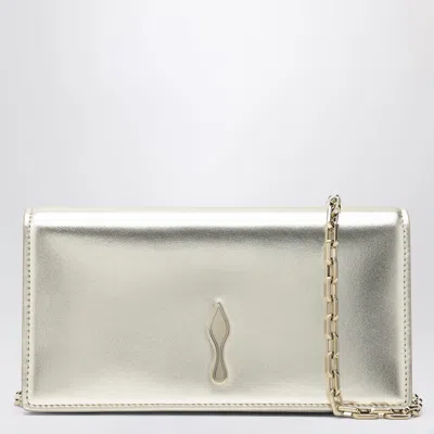Christian Louboutin Platinum-coloured Leather Clutch Bag With Chain In Gray