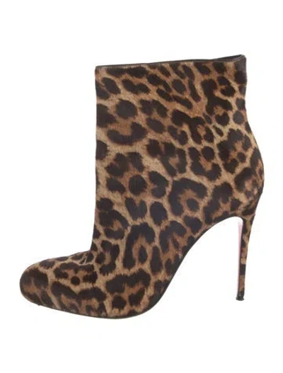 Pre-owned Christian Louboutin Ponyhair Animal Print Boots In Brown