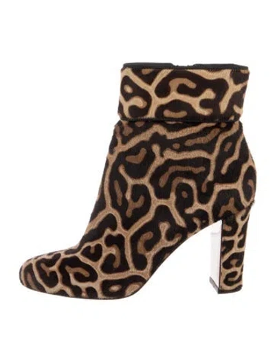 Pre-owned Christian Louboutin Ponyhair Animal Print Boots In Brown