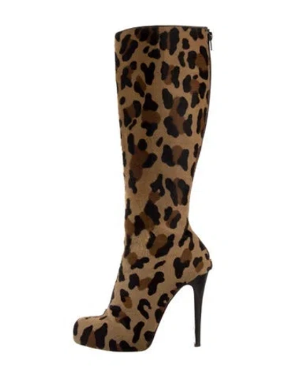 Pre-owned Christian Louboutin Ponyhair Animal Print Boots In Brown