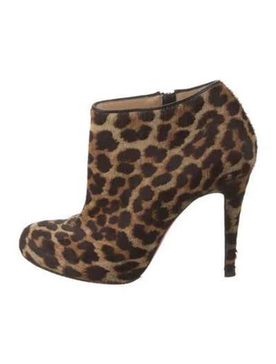 Pre-owned Christian Louboutin Ponyhair Animal Print Boots In Brown