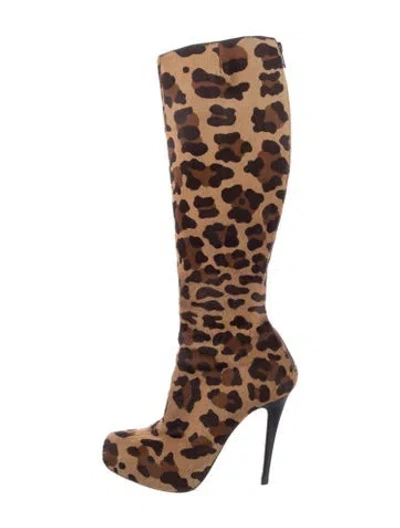 Pre-owned Christian Louboutin Ponyhair Animal Print Boots In Brown