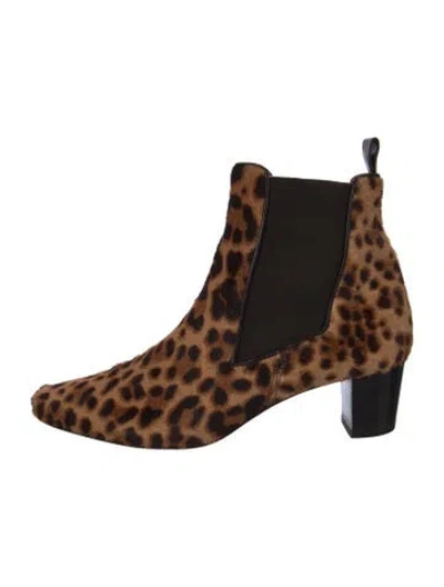 Pre-owned Christian Louboutin Ponyhair Animal Print Chelsea Boots In Brown