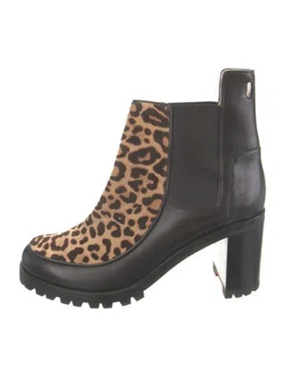 Pre-owned Christian Louboutin Ponyhair Animal Print Combat Boots In Black
