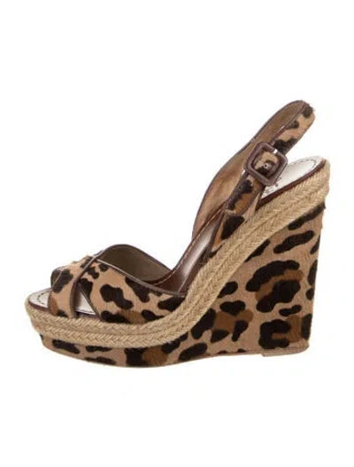 Pre-owned Christian Louboutin Ponyhair Animal Print Espadrilles In Brown
