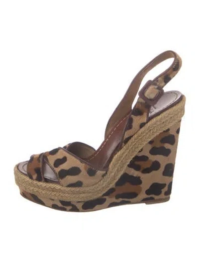Pre-owned Christian Louboutin Ponyhair Animal Print Espadrilles In Brown