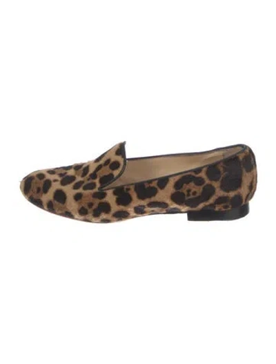 Pre-owned Christian Louboutin Ponyhair Animal Print Loafers In Brown